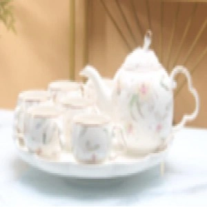 Ceramic drinkware set | Керамический чайный набор (6 чашек, 1 чайник, 1 поднос)