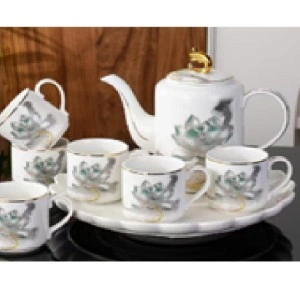 Ceramic drinkware set | Керамический чайный набор (6 чашек, 1 чайник, 1 поднос)