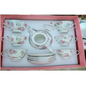 Ceramic coffee cup & saucer set | Керамические кофейный набор (6 чашек, 6 блюдец, 1 чайник)