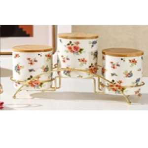 Ceramic storage jar set | Керамический набор герметичных банок (3 банки, 1 подставка)