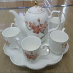 Ceramic drinkware set | Керамический чайный набор (6 чашек, 1 чайник, 1 поднос)