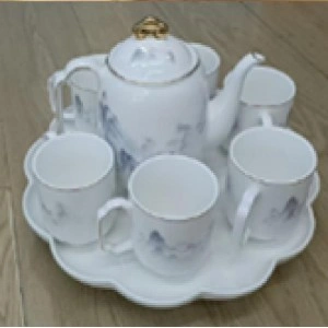 Ceramic drinkware set | Керамический чайный набор (6 чашек, 1 чайник, 1 поднос)