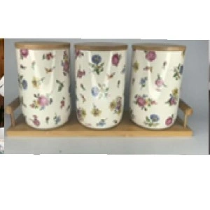 Ceramic storage jar set | Керамический набор герметичных банок (3 банки, 1 поднос)