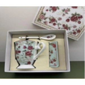 Mug with spoon and stand set | Кружка с ложкой и подставкой, комплект